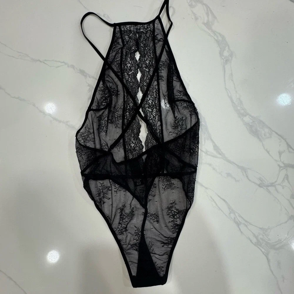 Victoria's Secret Teddy Lace Sheer Halter Small Black Women's